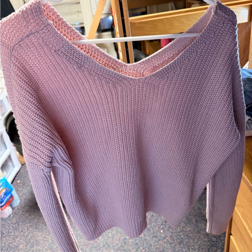 Cute Pink Knit Sweater Off-the-Shoulder